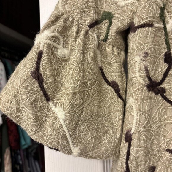 Anthropologie RYU Coat Tan Crochet Overlay Front Large Button Size Small Lined - Picture 2 of 15